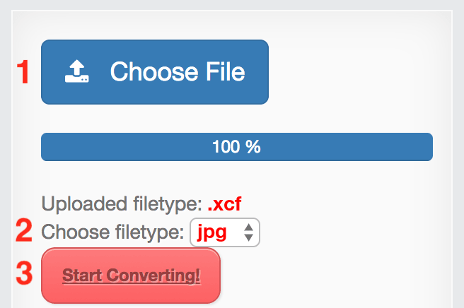 How to convert XCF files online to JPG